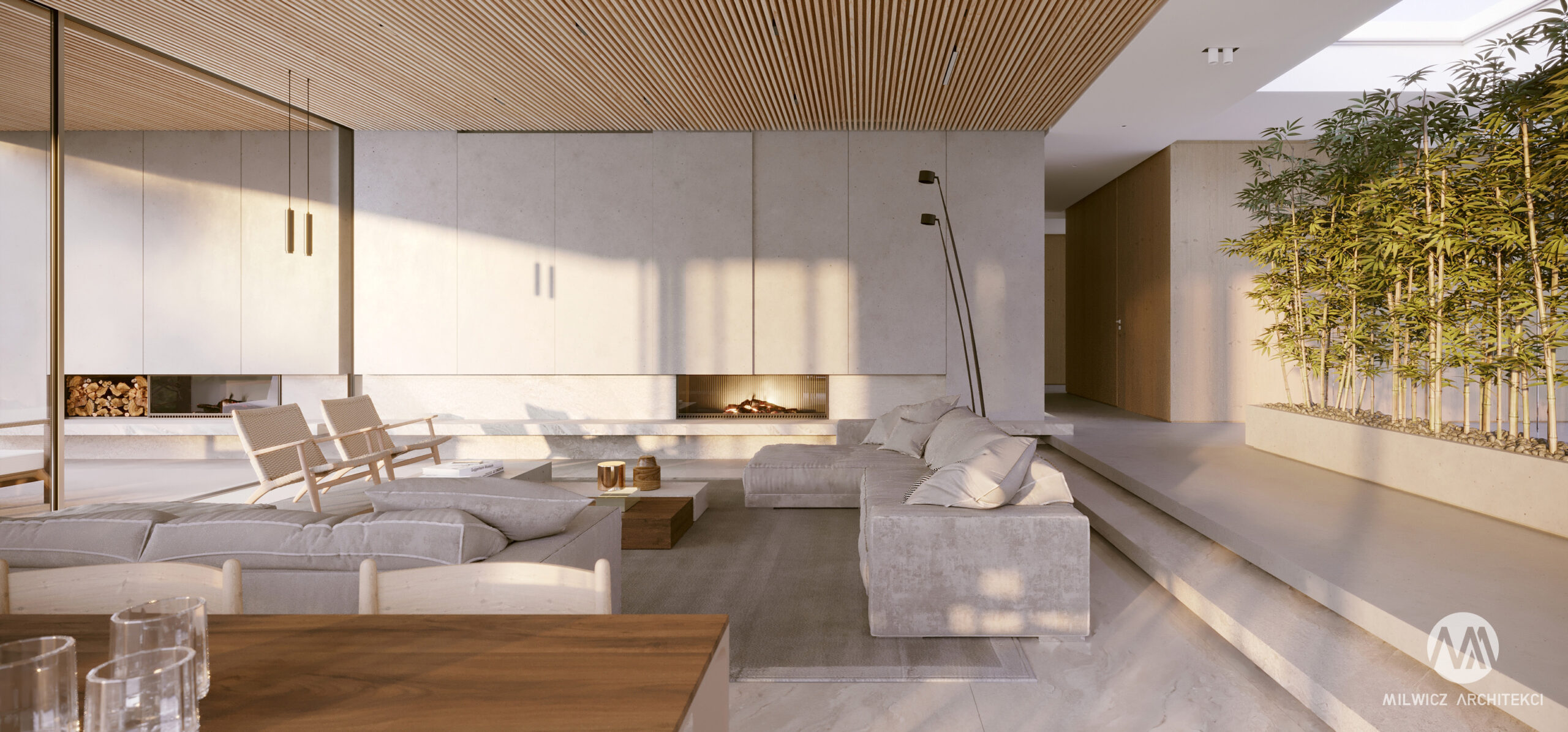 Dom na Wzgórzu minimalistyczny salon projekt wnętrz