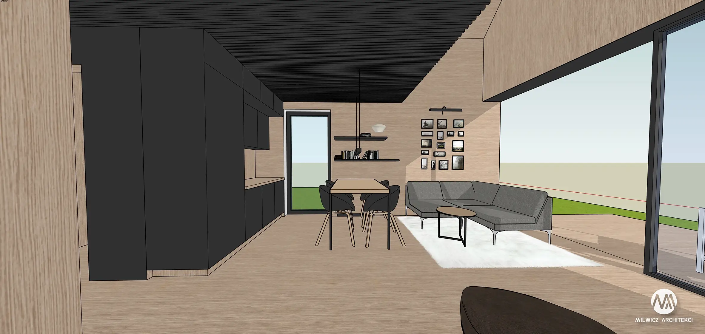 Gotowy projekt domu - Milwicz Architekci -Warszawa - wizualizacja salon z aneksem
